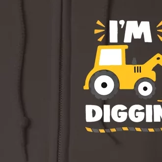 Construction Excavator 2 Years Old 2nd Birthday Full Zip Hoodie