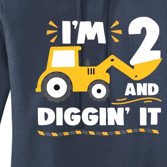 Construction Excavator 2 Years Old 2nd Birthday Women's Pullover Hoodie