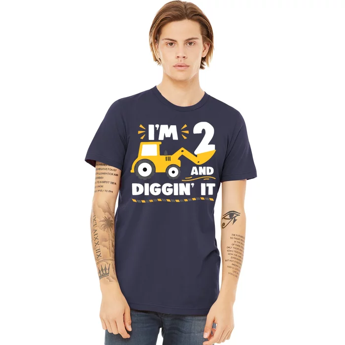 Construction Excavator 2 Years Old 2nd Birthday Premium T-Shirt