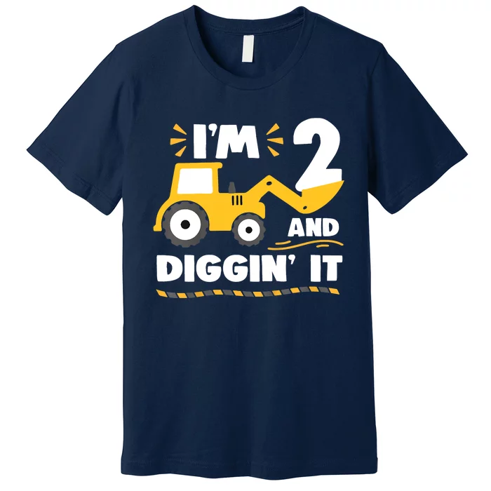 Construction Excavator 2 Years Old 2nd Birthday Premium T-Shirt