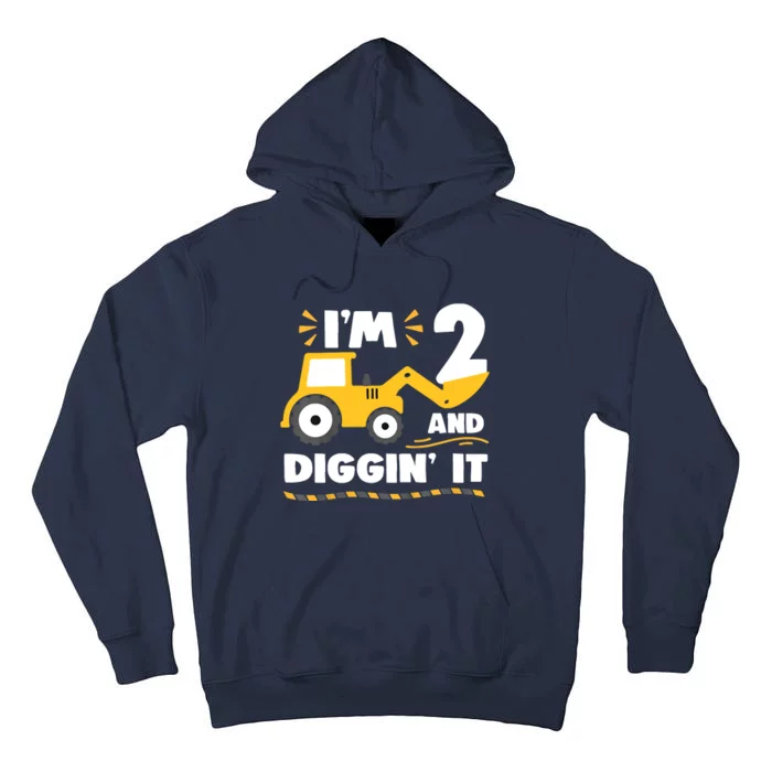 Construction Excavator 2 Years Old 2nd Birthday Tall Hoodie