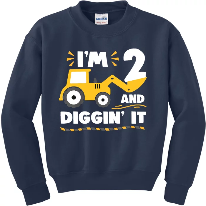 Construction Excavator 2 Years Old 2nd Birthday Kids Sweatshirt