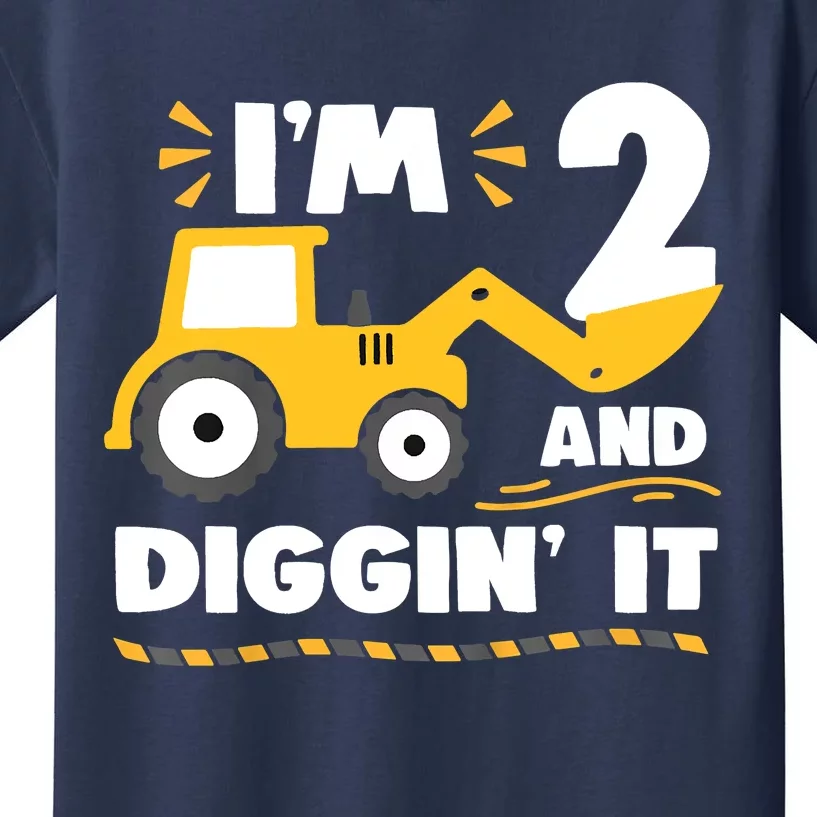 Construction Excavator 2 Years Old 2nd Birthday Kids T-Shirt