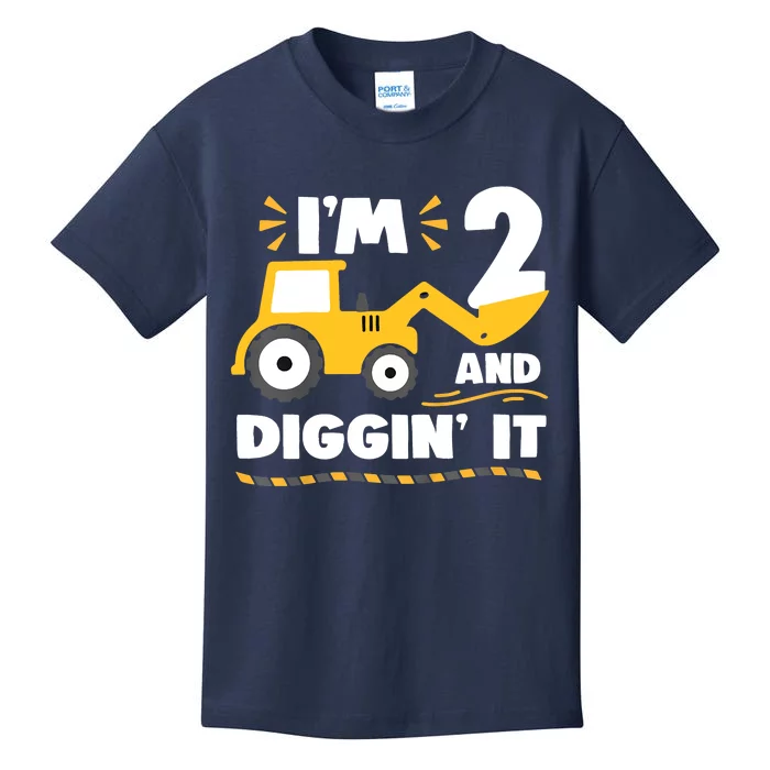 Construction Excavator 2 Years Old 2nd Birthday Kids T-Shirt