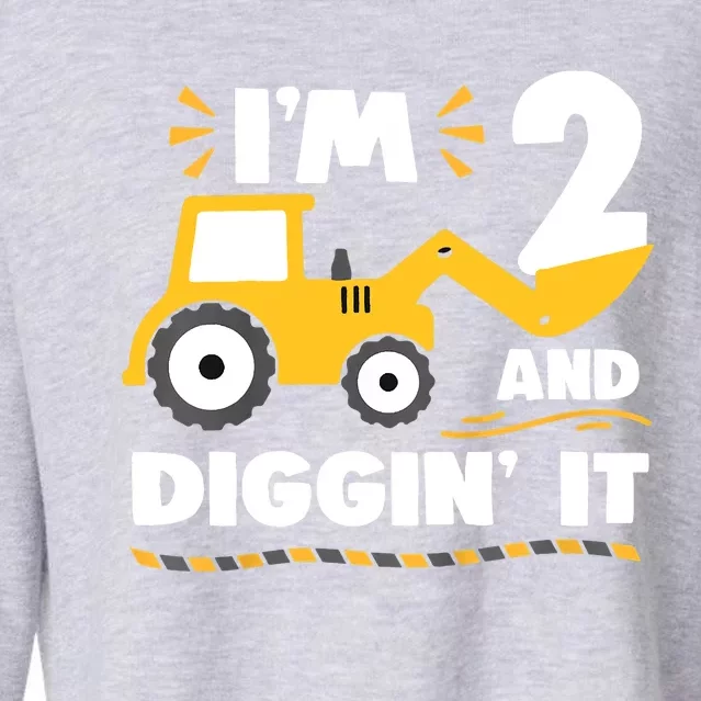 Construction Excavator 2 Years Old 2nd Birthday Cropped Pullover Crew