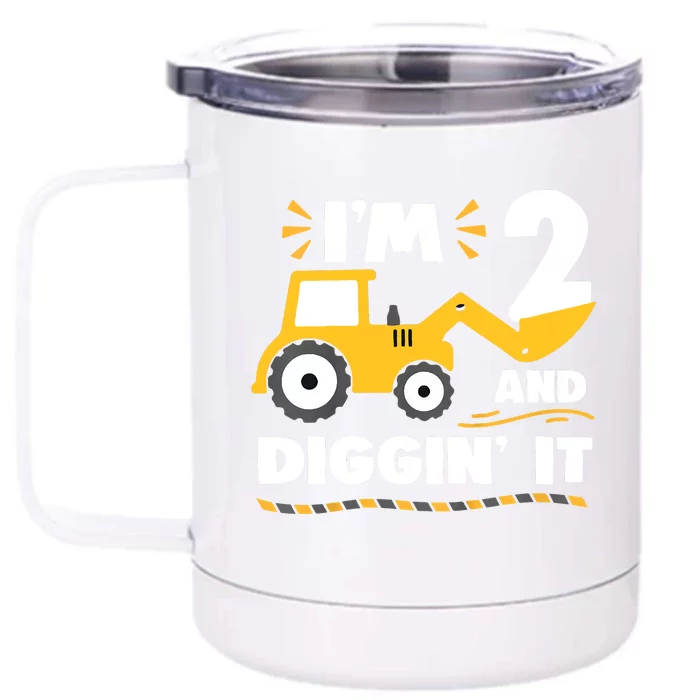 Construction Excavator 2 Years Old 2nd Birthday Front & Back 12oz Stainless Steel Tumbler Cup