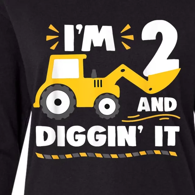 Construction Excavator 2 Years Old 2nd Birthday Boy Gift Womens Cotton Relaxed Long Sleeve T-Shirt