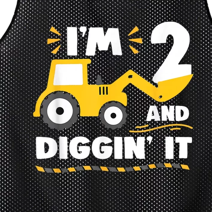 Construction Excavator 2 Years Old 2nd Birthday Boy Gift Mesh Reversible Basketball Jersey Tank