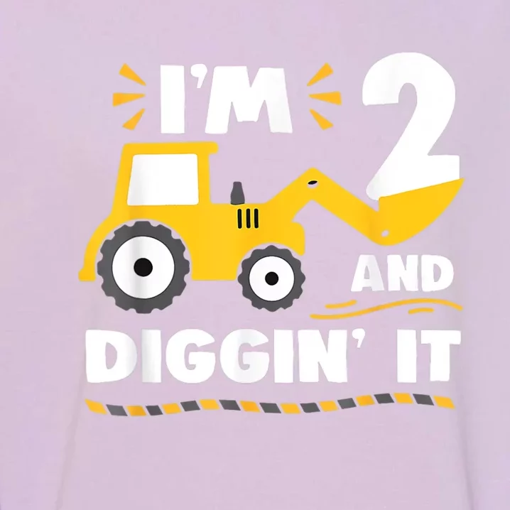 Construction Excavator 2 Years Old 2nd Birthday Boy Gift Garment-Dyed Sweatshirt