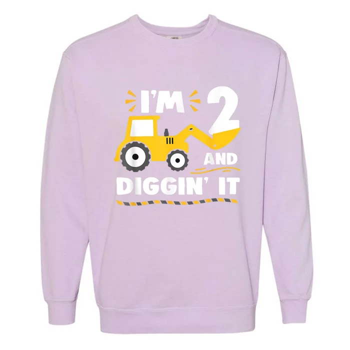 Construction Excavator 2 Years Old 2nd Birthday Boy Gift Garment-Dyed Sweatshirt