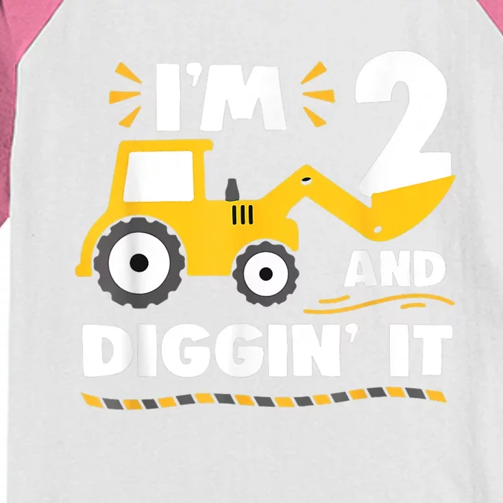 Construction Excavator 2 Years Old 2nd Birthday Boy Gift Kids Colorblock Raglan Jersey