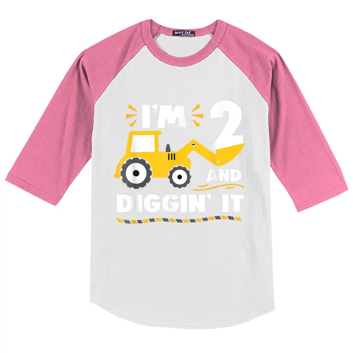 Construction Excavator 2 Years Old 2nd Birthday Boy Gift Kids Colorblock Raglan Jersey