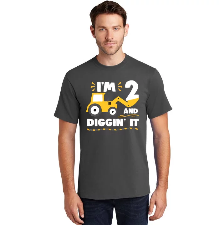 Construction Excavator 2 Years Old 2nd Birthday Tall T-Shirt