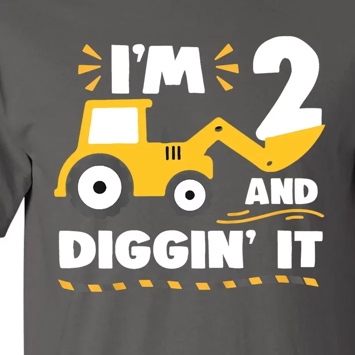 Construction Excavator 2 Years Old 2nd Birthday Tall T-Shirt