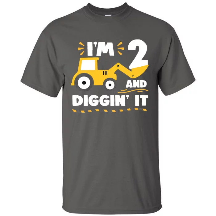 Construction Excavator 2 Years Old 2nd Birthday Tall T-Shirt