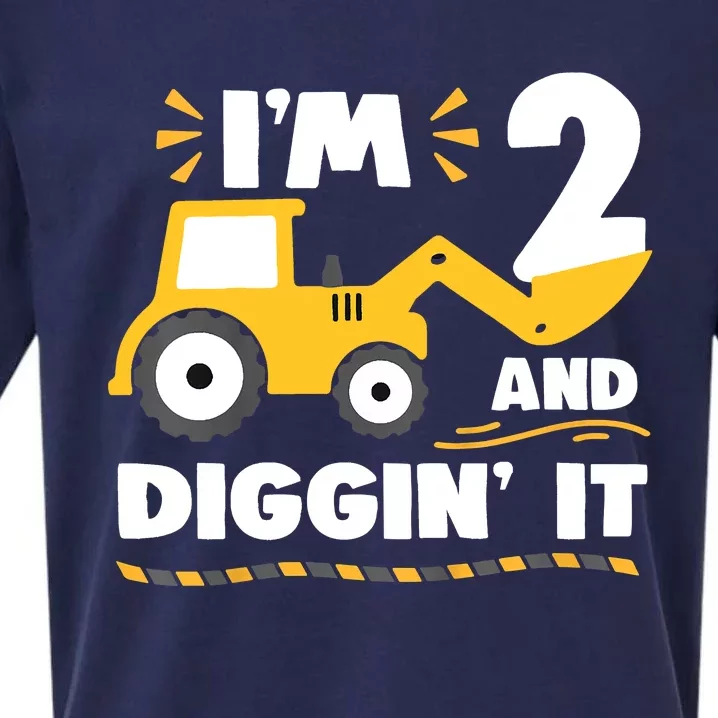 Construction Excavator 2 Years Old 2nd Birthday Sueded Cloud Jersey T-Shirt