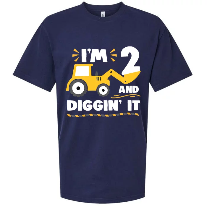 Construction Excavator 2 Years Old 2nd Birthday Sueded Cloud Jersey T-Shirt