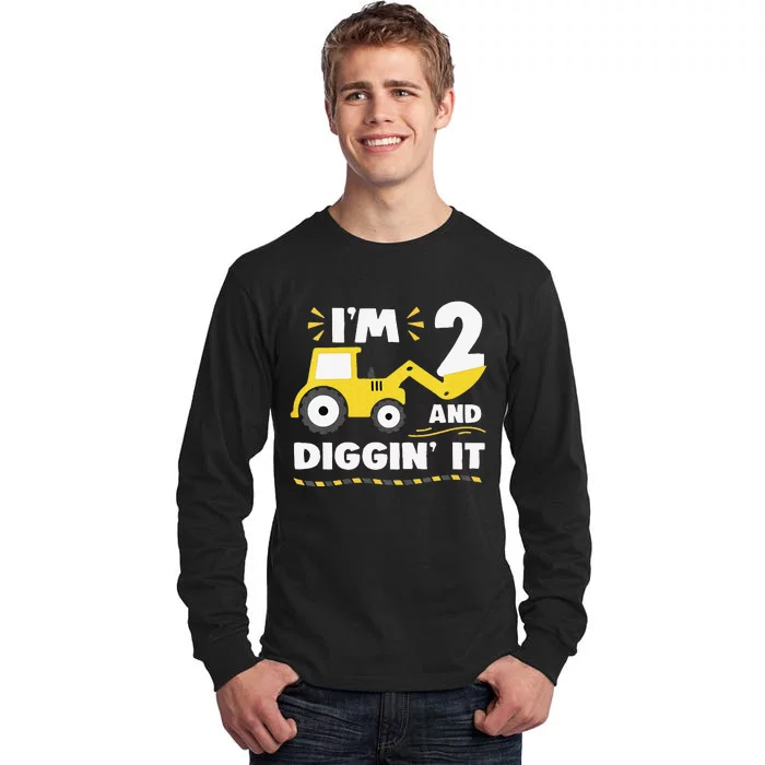 Construction Excavator 2 Years Old 2nd Birthday Tall Long Sleeve T-Shirt