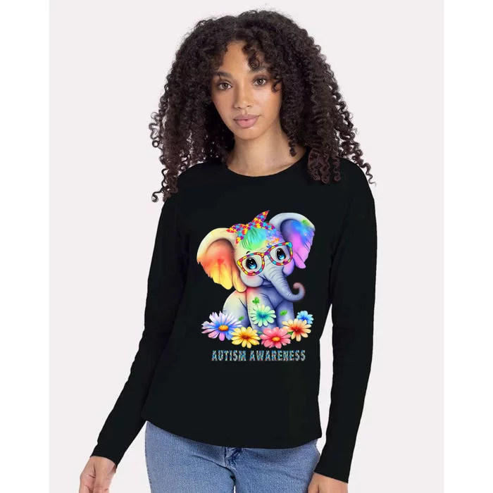 Cute Elephant Autism Awareness Acceptance Graphic Womens Cotton Relaxed Long Sleeve T-Shirt