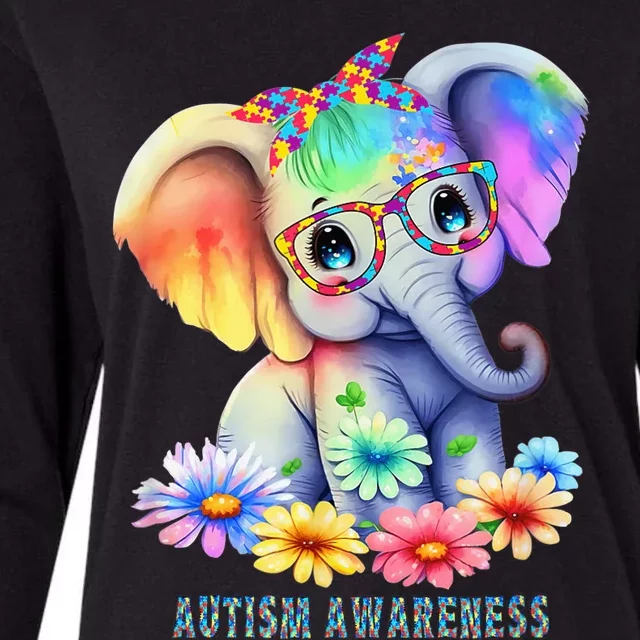 Cute Elephant Autism Awareness Acceptance Graphic Womens Cotton Relaxed Long Sleeve T-Shirt