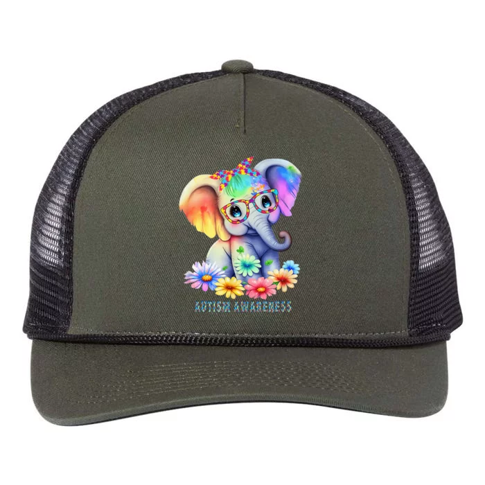 Cute Elephant Autism Awareness Acceptance Graphic Retro Rope Trucker Hat Cap