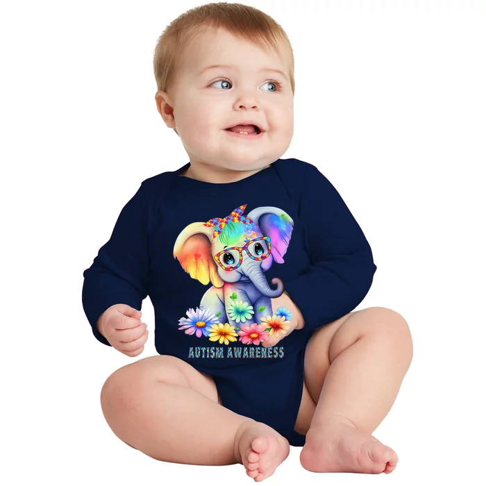 Cute Elephant Autism Awareness Acceptance Graphic Baby Long Sleeve Bodysuit