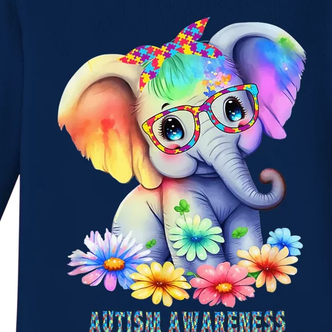 Cute Elephant Autism Awareness Acceptance Graphic Baby Long Sleeve Bodysuit