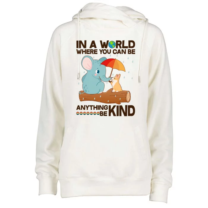 Cute Elephant And Corgi Be Kind Womens Funnel Neck Pullover Hood