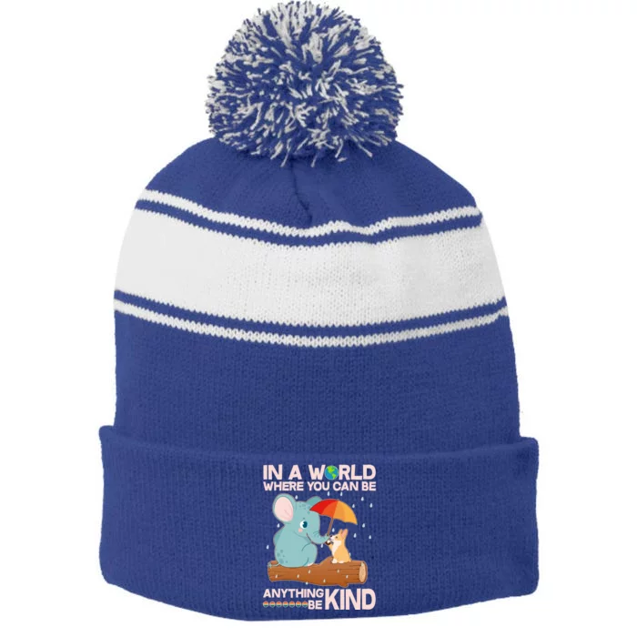 Cute Elephant And Corgi Be Kind Stripe Pom Pom Beanie