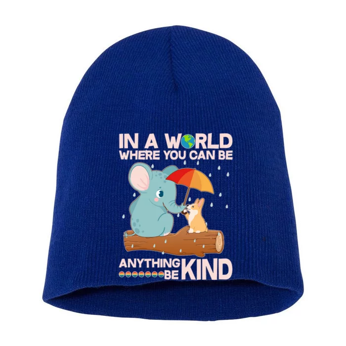 Cute Elephant And Corgi Be Kind Short Acrylic Beanie