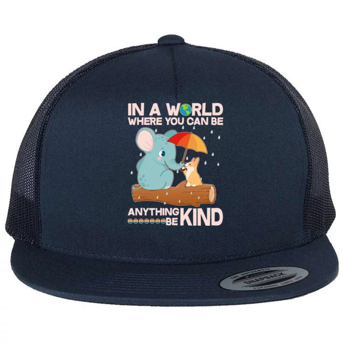 Cute Elephant And Corgi Be Kind Flat Bill Trucker Hat