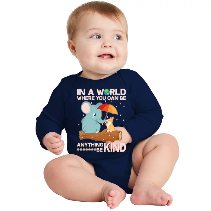 Cute Elephant And Corgi Be Kind Baby Long Sleeve Bodysuit