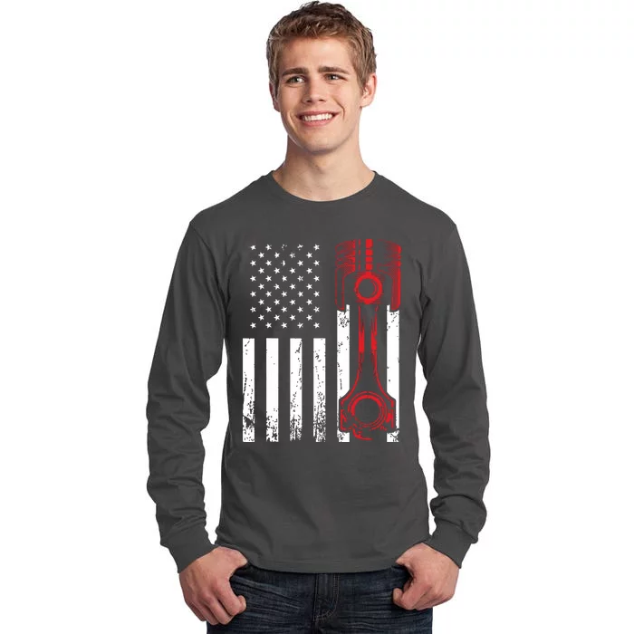 Car Enthusiast American Flag Piston Muscle Car Gift Tall Long Sleeve T-Shirt