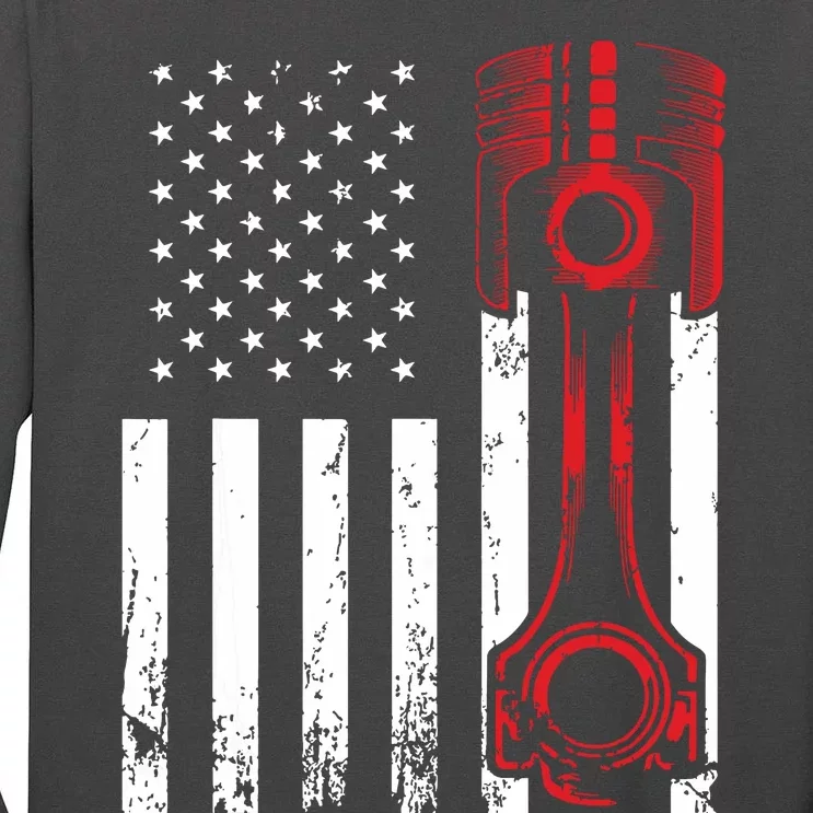 Car Enthusiast American Flag Piston Muscle Car Gift Tall Long Sleeve T-Shirt