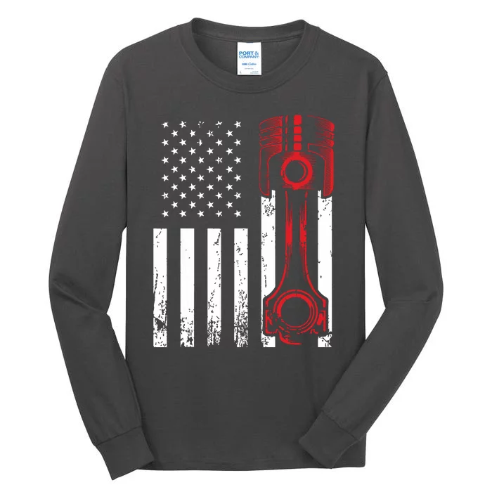 Car Enthusiast American Flag Piston Muscle Car Gift Tall Long Sleeve T-Shirt