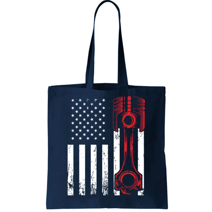 Car Enthusiast American Flag Piston Muscle Car Gift Tote Bag