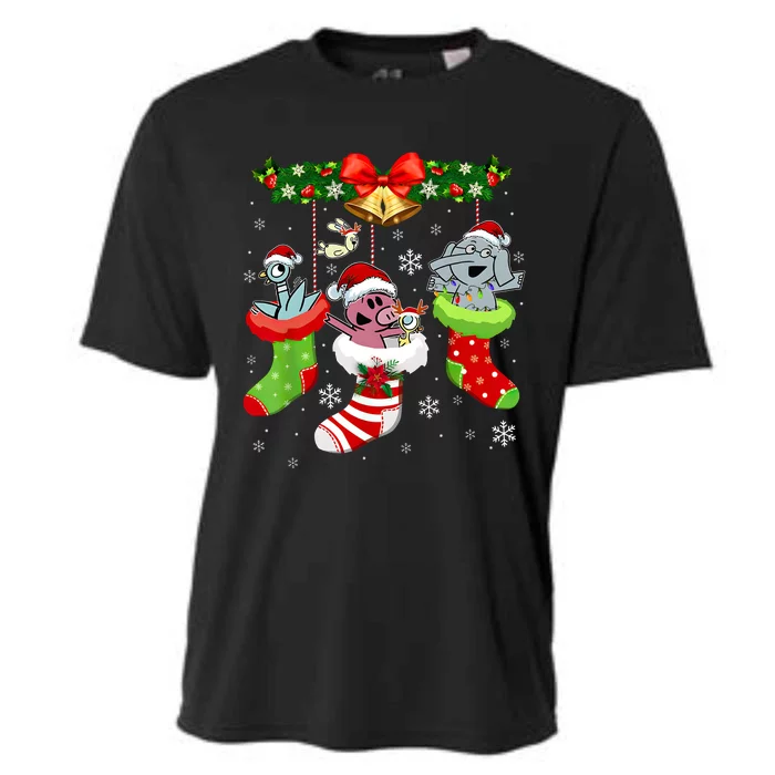 Cute Elephant And Piggie Christmas Cooling Performance Crew T-Shirt