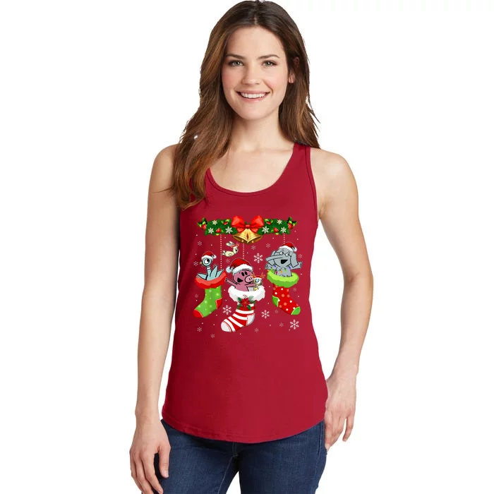 Cute Elephant And Piggie Christmas Ladies Essential Tank