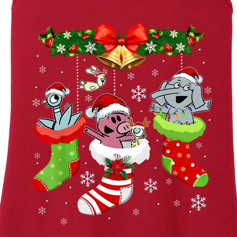 Cute Elephant And Piggie Christmas Ladies Essential Tank