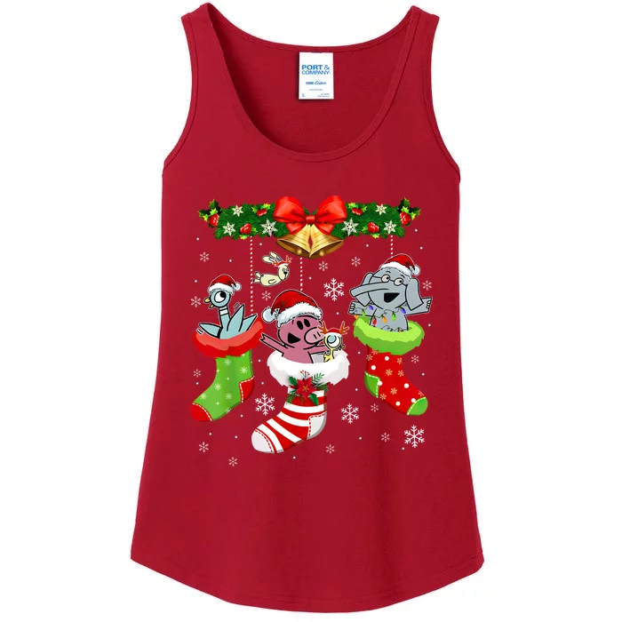 Cute Elephant And Piggie Christmas Ladies Essential Tank