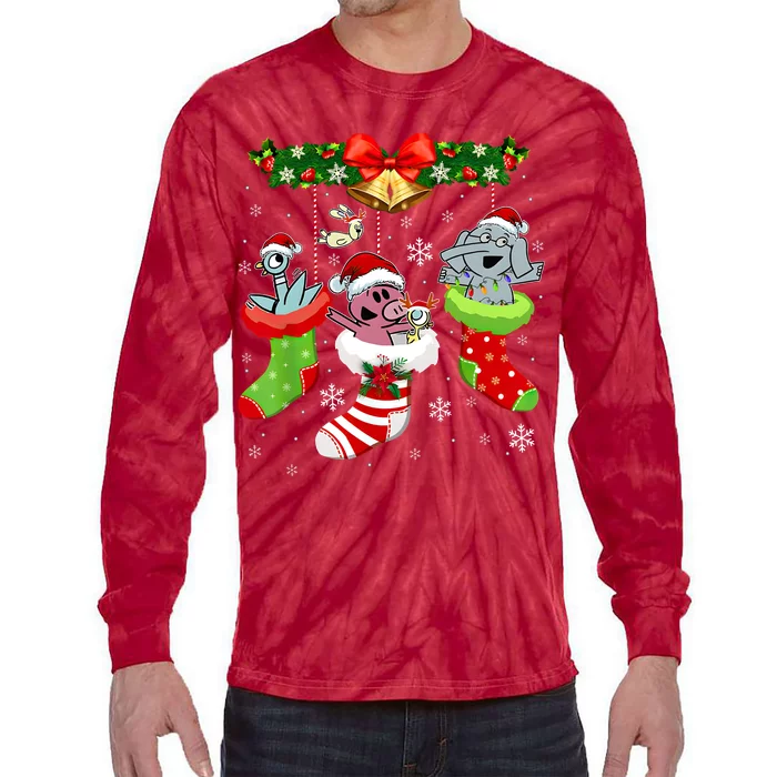 Cute Elephant And Piggie Christmas Tie-Dye Long Sleeve Shirt