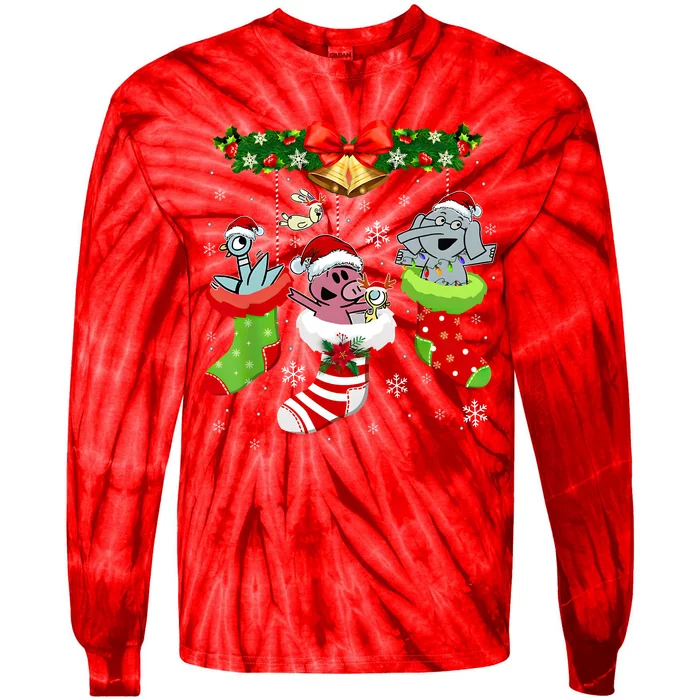 Cute Elephant And Piggie Christmas Tie-Dye Long Sleeve Shirt