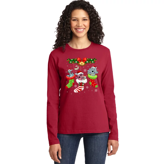 Cute Elephant And Piggie Christmas Ladies Long Sleeve Shirt