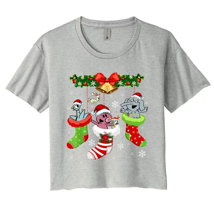 Cute Elephant And Piggie Christmas Women's Crop Top Tee