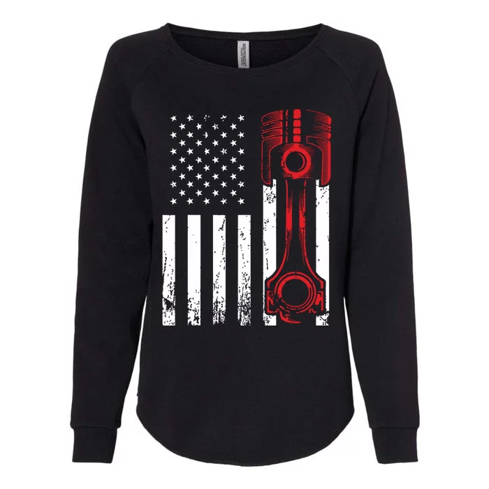 Car Enthusiast American Flag Piston Muscle Car Gift Womens California Wash Sweatshirt