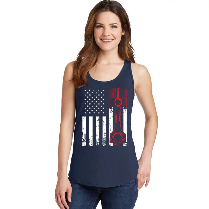 Car Enthusiast American Flag Piston Muscle Car Gift Ladies Essential Tank