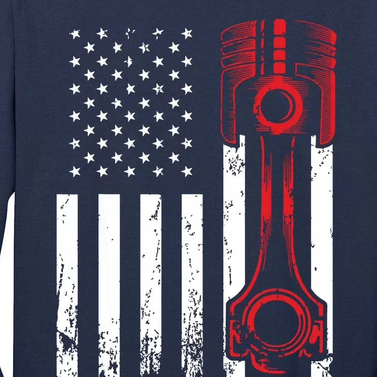 Car Enthusiast American Flag Piston Muscle Car Gift Tall Long Sleeve T-Shirt