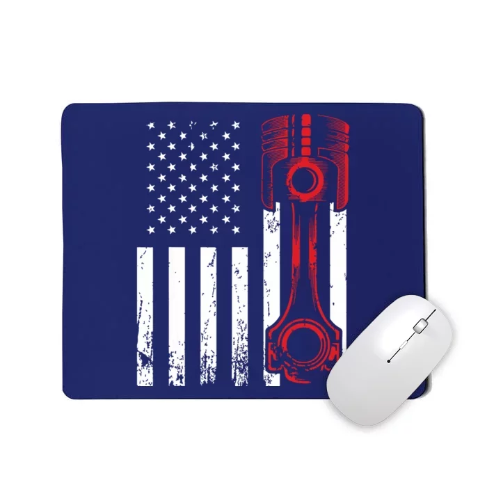 Car Enthusiast American Flag Piston Muscle Car Gift Mousepad