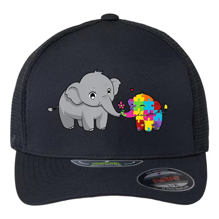 Cute Elephant Autism Awareness Flexfit Unipanel Trucker Cap