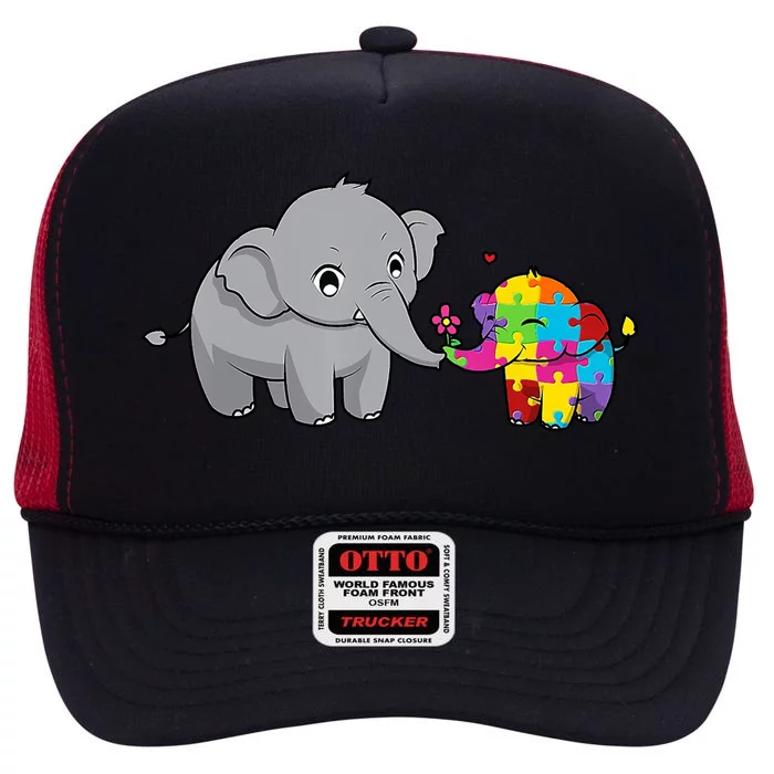 Cute Elephant Autism Awareness High Crown Mesh Trucker Hat